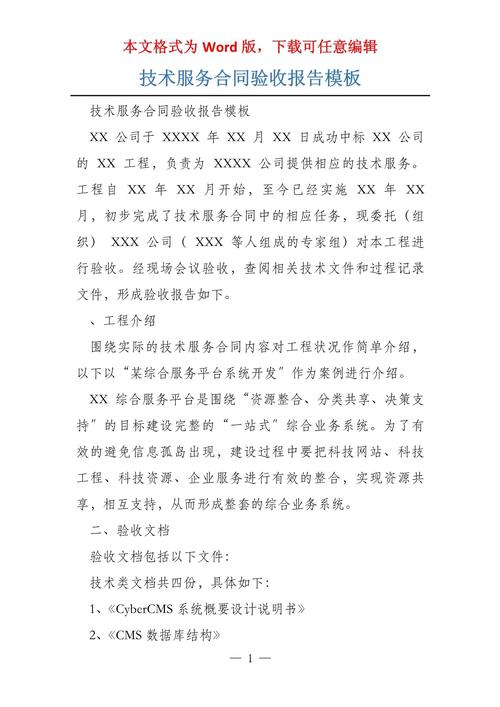 技术服务合同验收报告模板